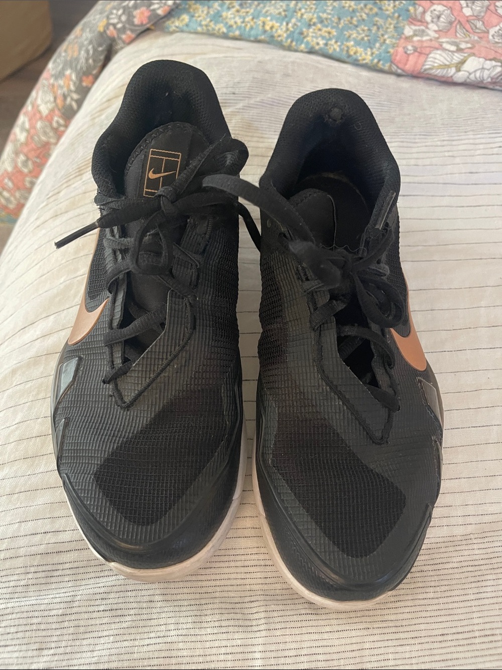 Nike womens Black Athletic Shoes with Copper Swoosh Accent